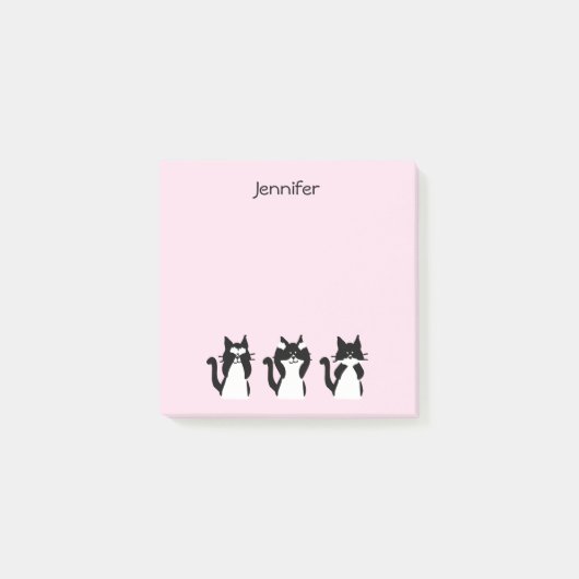 Zwart Wit Katten Drie Wijze Katten Roze Post-it® Notes (Voorkant)