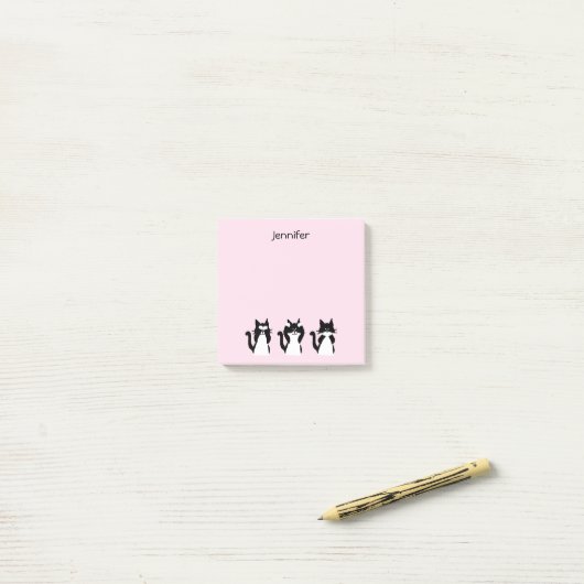 Zwart Wit Katten Drie Wijze Katten Roze Post-it® Notes (Op bureau)
