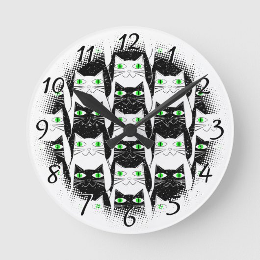 Zwart-wit Katten  Oude Print Decoratief Ronde Klok (Voorkant)
