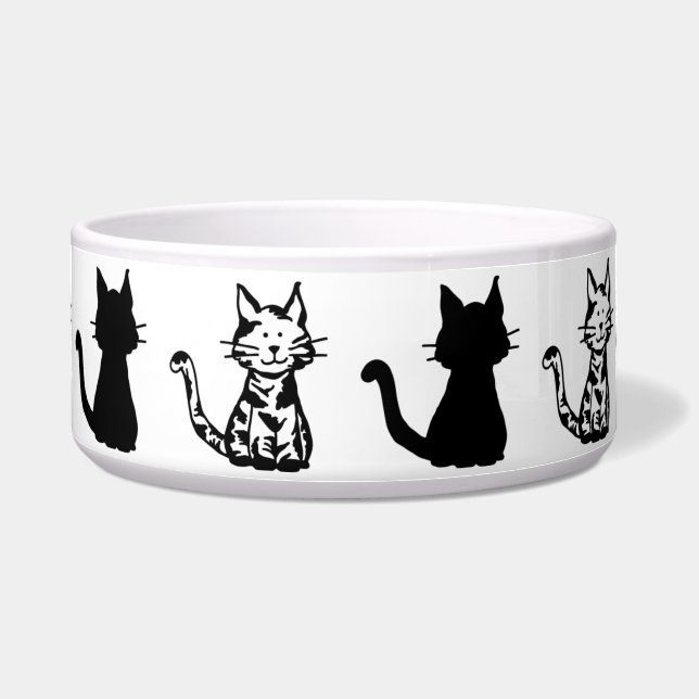 Zwart-wit katten Patroon Grote Pet Bowl Voerbakje (Voorkant)