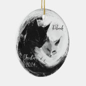 Zwart Wit Katten Ying Yang Gepersonaliseerd Orname Keramisch Ornament (Rechts)