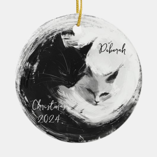 Zwart Wit Katten Ying Yang Gepersonaliseerd Orname Keramisch Ornament (Voorkant)