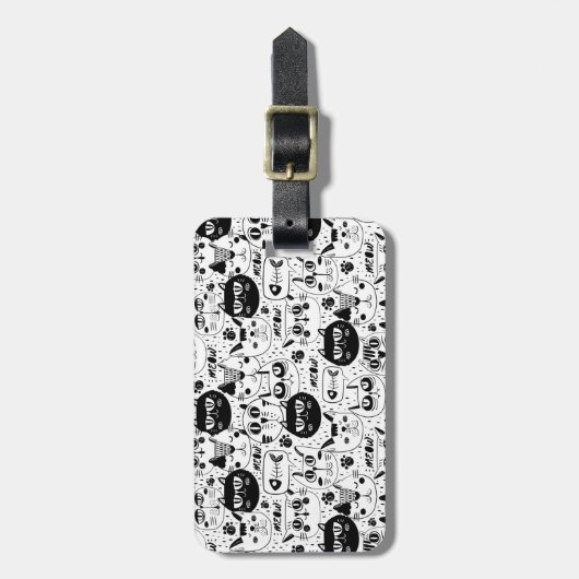 Zwart wit kattengezicht bagagelabel (Voorkant verticaal)