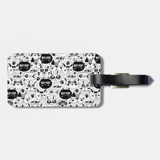 Zwart wit kattengezicht bagagelabel (Achterkant horizontaal)
