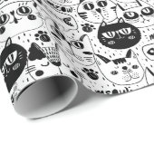 Zwart wit kattengezicht cadeaupapier (Rol Hoek)
