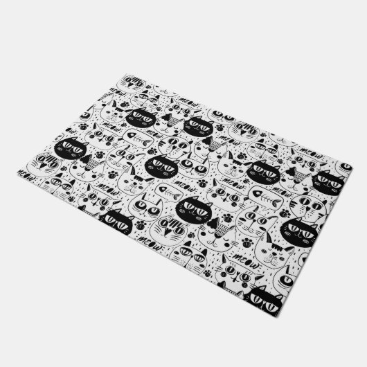 Zwart wit kattengezicht deurmat (Schuin)