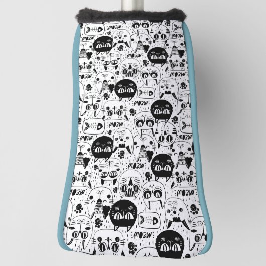 Zwart wit kattengezicht golfheadcover (Draai 90)