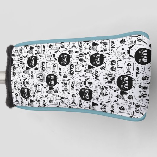 Zwart wit kattengezicht golfheadcover (Voorkant)