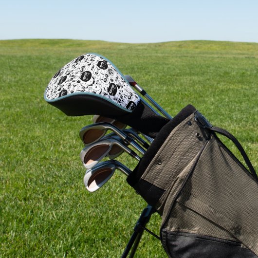 Zwart wit kattengezicht golfheadcover (Insitu)