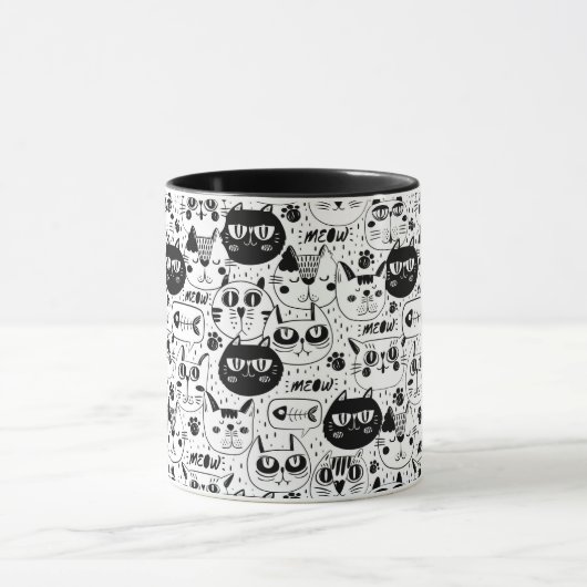 Zwart wit kattengezicht mok (Midden)