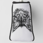 Zwart-wit kattengezicht op grijs golfheadcover (Draai 90)