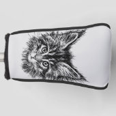 Zwart-wit kattengezicht op grijs golfheadcover (Voorkant)
