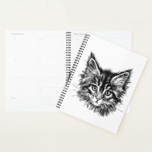 Zwart-wit kattengezicht planner