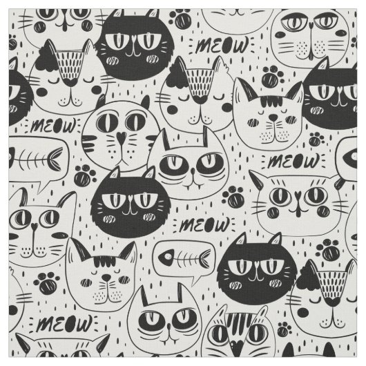 Zwart wit kattengezicht stof (Swatch)