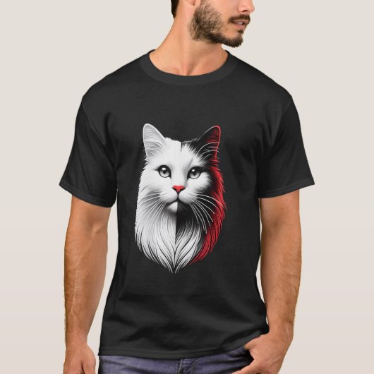 Zwart-wit kattengezicht t-shirt (Voorkant)