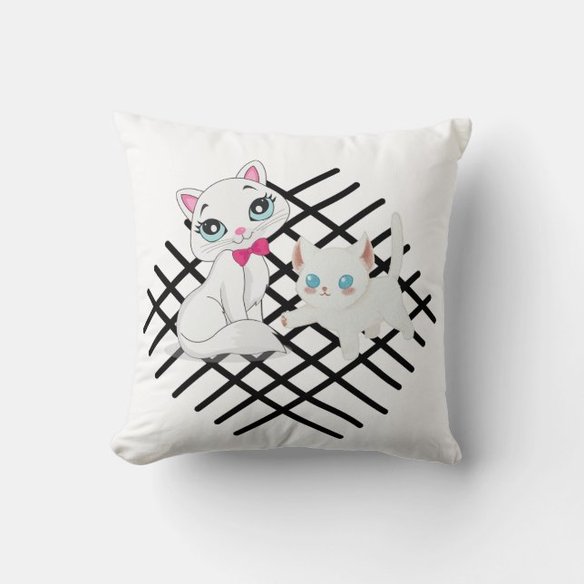 Zwart-wit kattenontwerp kussen (Voorkant)