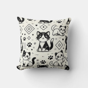 Zwart-wit kattenpatroon kussen