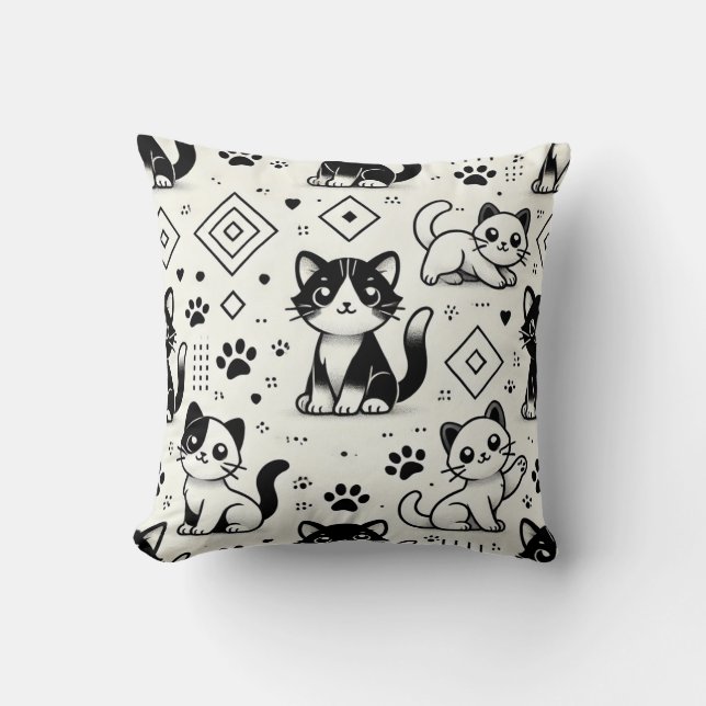 Zwart-wit kattenpatroon kussen (Voorkant)