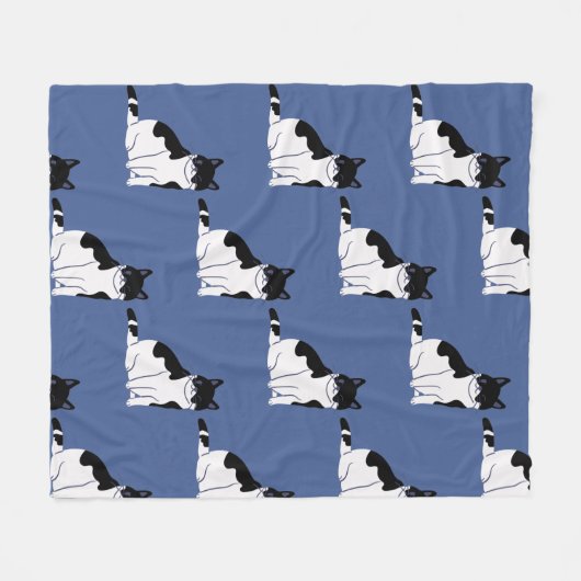 Zwart-wit kattenpatroon op blauwe Katten stemmen Fleece Deken (Voorkant (Horizontaal))