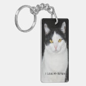 Zwart-wit kattenportret sleutelhanger (Voorkant Links)