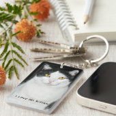 Zwart-wit kattenportret sleutelhanger (Voorkant Rechts)