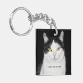 Zwart-wit kattenportret sleutelhanger (Voorkant Links)