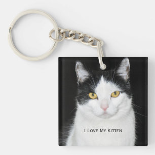 Zwart-wit kattenportret sleutelhanger