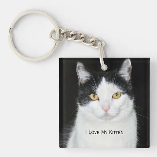 Zwart-wit kattenportret sleutelhanger (Voorkant)
