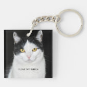 Zwart-wit kattenportret sleutelhanger (Achterkant)