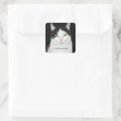 Zwart-wit kattenportret vierkante sticker (Tas)