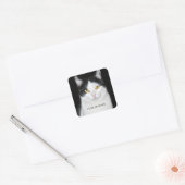 Zwart-wit kattenportret vierkante sticker (Envelop)