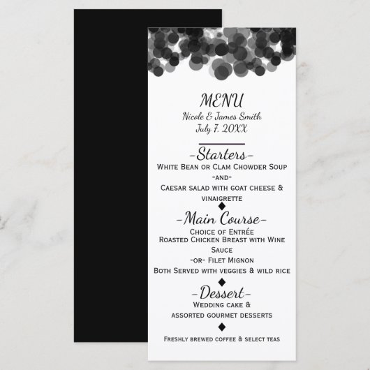Zwart & Wit Kaviaar Stippen Modern Bruiloft Menu (Voorkant / Achterkant)