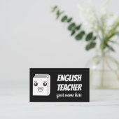 Zwart-wit Kawaii Book Cute English Teacher ESL Visitekaartje (Staand voorkant)