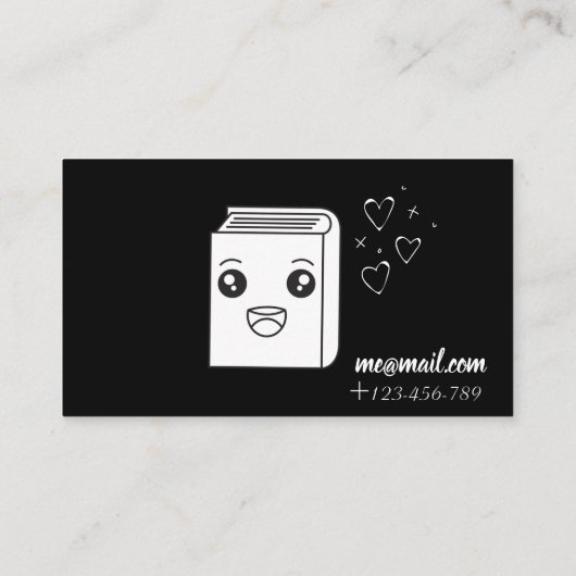 Zwart-wit Kawaii Book Cute English Teacher ESL Visitekaartje (Achterkant)