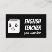Zwart-wit Kawaii Book Cute English Teacher ESL Visitekaartje (Voorkant)