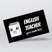 Zwart-wit Kawaii Book Cute English Teacher ESL Visitekaartje
