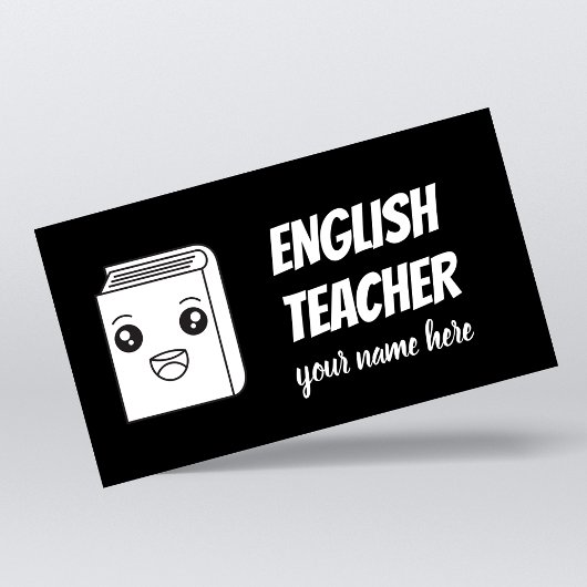 Zwart-wit Kawaii Book Cute English Teacher ESL Visitekaartje
