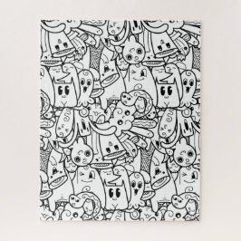 Zwart-wit Kawaii Halloween Monster Collage Legpuzzel