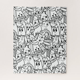 Zwart-wit Kawaii Halloween Monster Collage Legpuzzel
