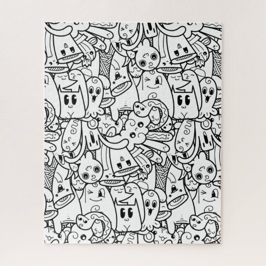 Zwart-wit Kawaii Halloween Monster Collage Legpuzzel (Verticaal)