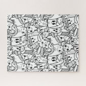 Zwart-wit Kawaii Halloween Monster Collage Legpuzzel (Horizontaal)