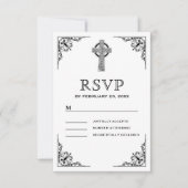 Zwart-wit Keltisch kruis bruiloft RSVP Kaartje (Voorkant)