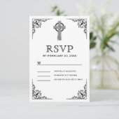 Zwart-wit Keltisch kruis bruiloft RSVP Kaartje (Staand voorkant)