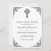 Zwart-Wit Keltisch Kruis Trouwen Save The Date (Voorkant)