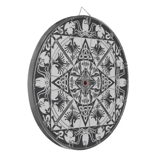 Zwart Wit Keltisch Middeleeuws Fantasy Dartbord (Voorkant Links)