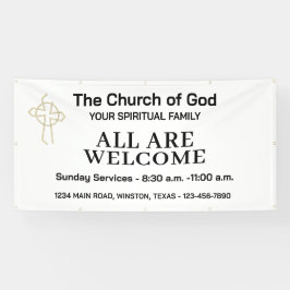 Zwart-wit kerk welkomstbanner met logo spandoek