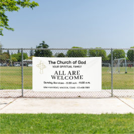 Zwart-wit kerk welkomstbanner met logo spandoek