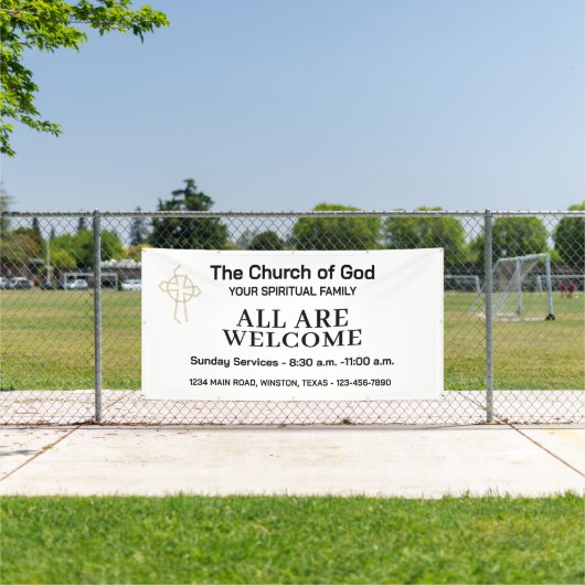 Zwart-wit kerk welkomstbanner met logo spandoek (Insitu)