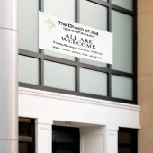 Zwart-wit kerk welkomstbanner met logo spandoek (Buitenkant Gebouw)