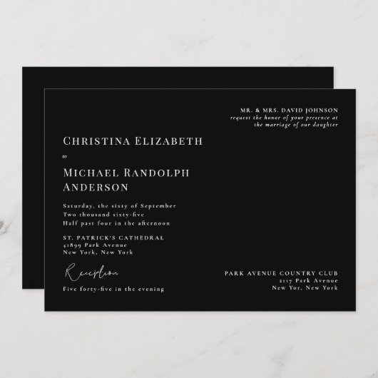 Zwart-wit kerkelijke huwelijksplechtigheid op twee kaart (Voorkant / Achterkant)